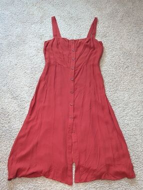 Rust-Red Button-Front Midi Dress